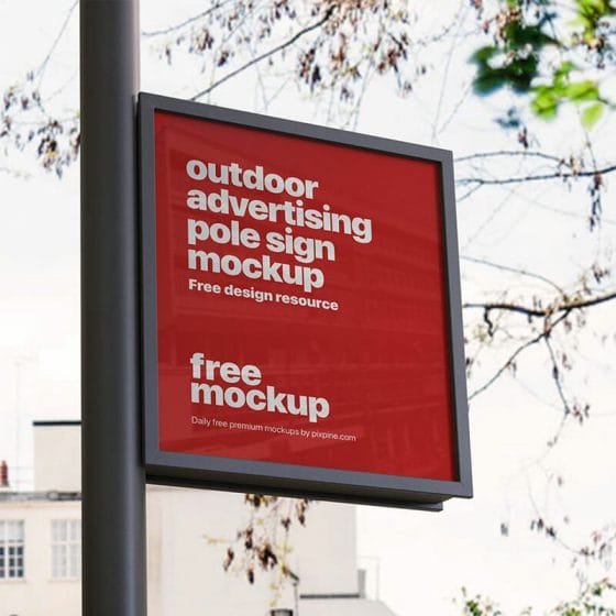 Free Outdoor Advertising Pole Sign Mockup PSD