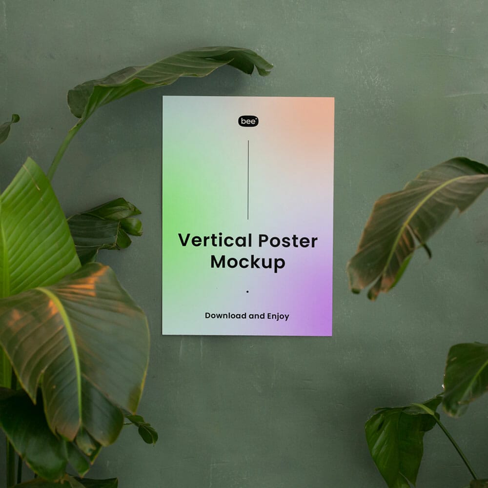 Free Poster With Plant Mockup