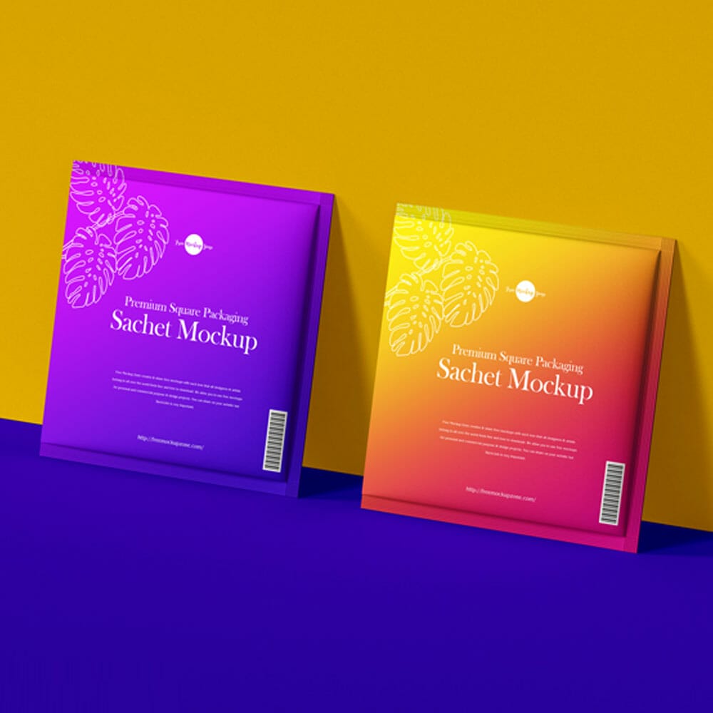 Free Premium Square Packaging Sachet Mockup