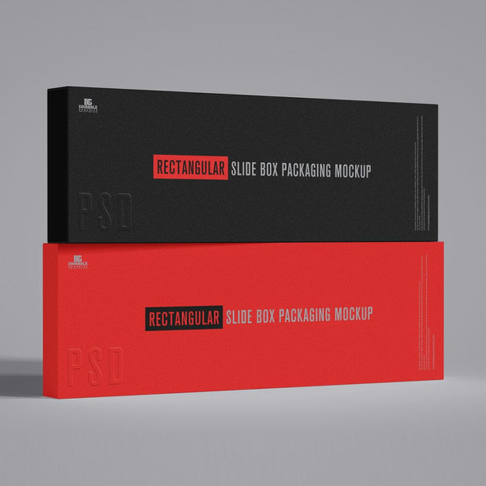 Free Rectangular Slide Box Packaging Mockup