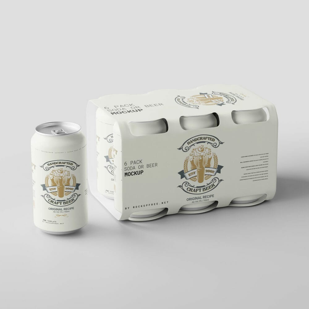 Free Soda Or Beer Can Six-Pack Mockup