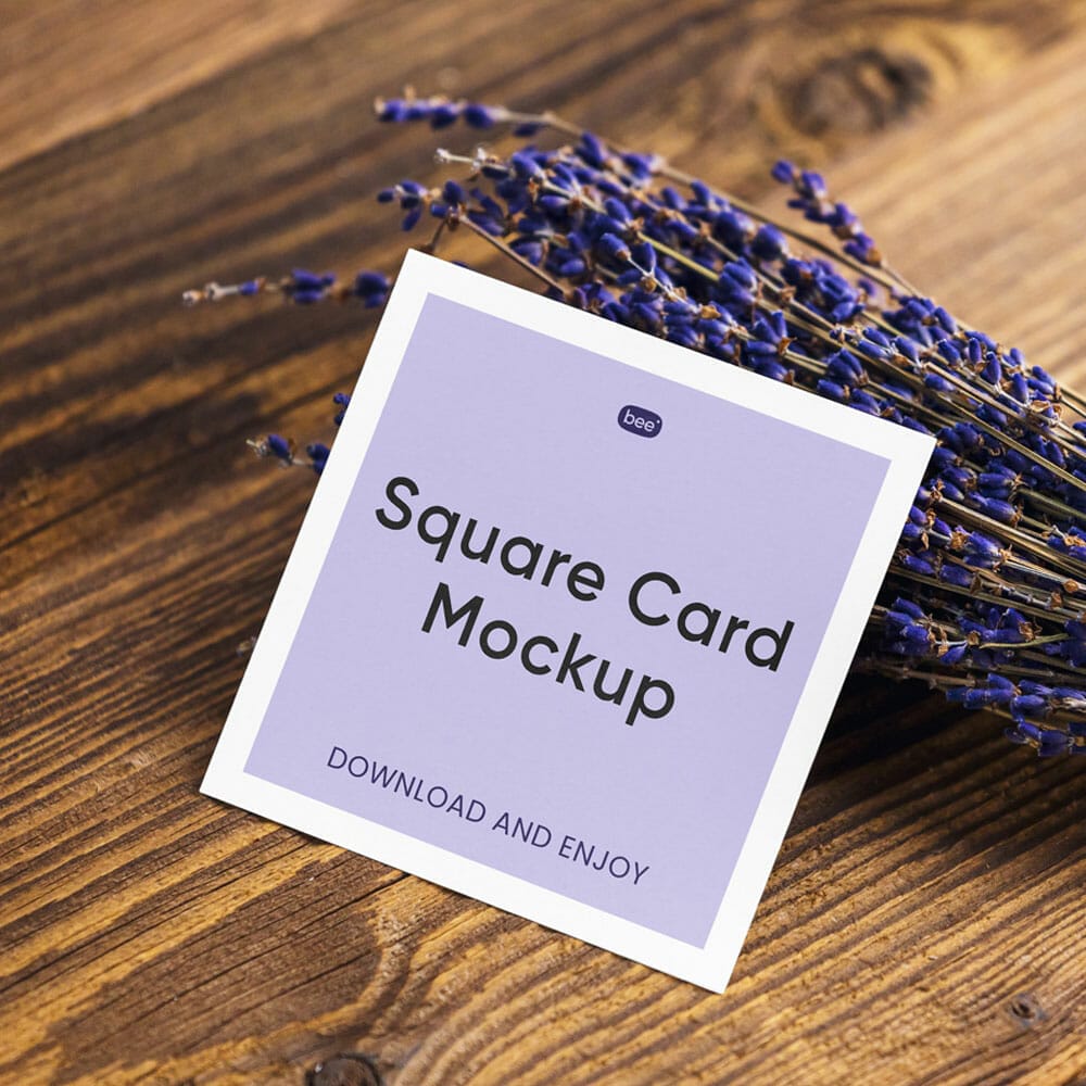 Free Square Card On Lavender Mockup PSD