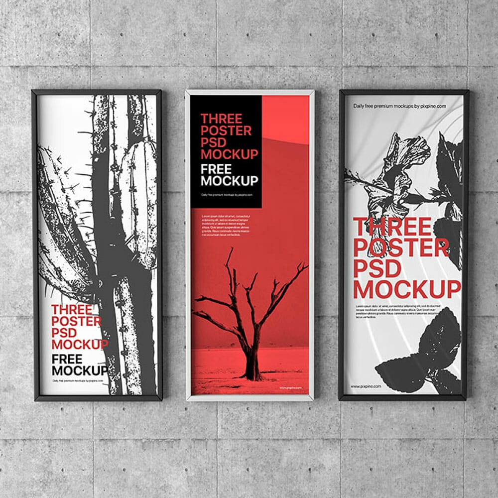 Free Three Poster PSD Mockup