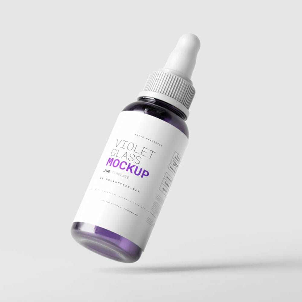 Free Violet Glass Orion Dropper Bottle Mockup PSD
