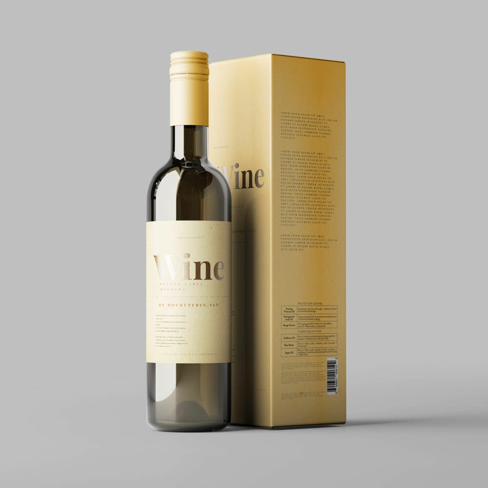 Free Wine Bottle And Box Mockup PSD