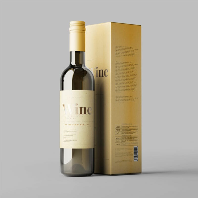 Free Wine Bottle And Box Mockup PSD