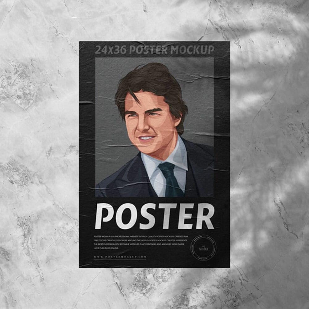 24×36 Glued Paper On Wall Poster Mockup