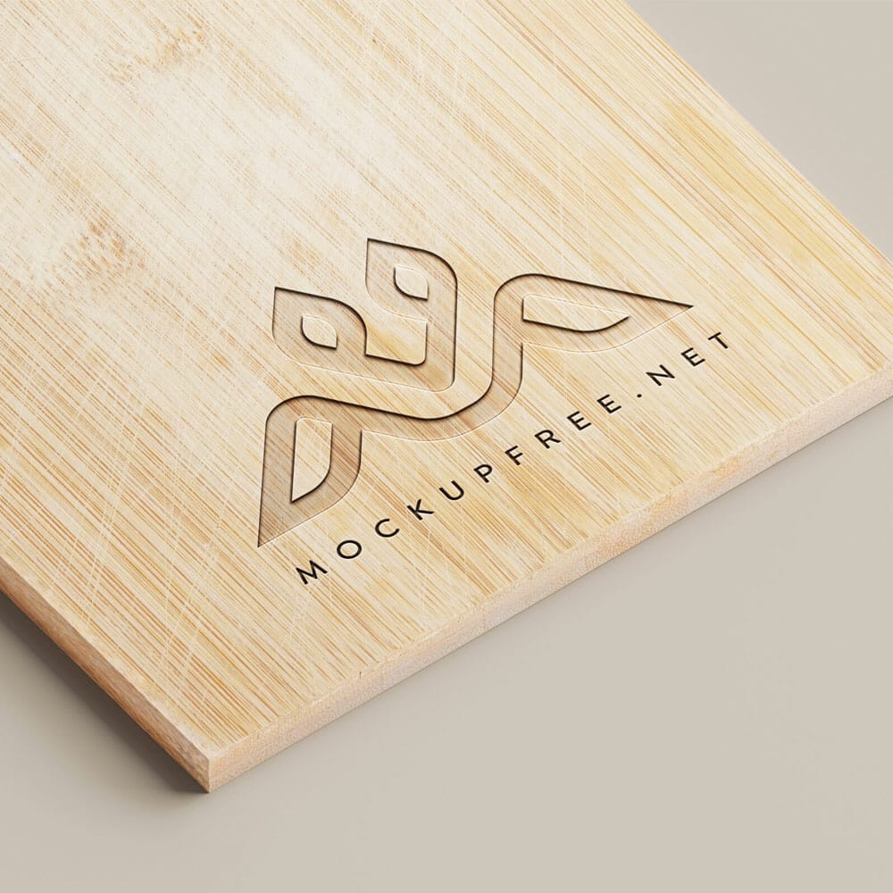 Logo On A Wooden Cutting Board Mockup PSD