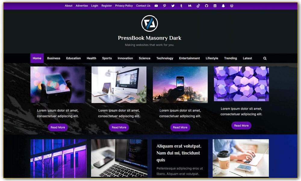 PressBook Masonry Dark