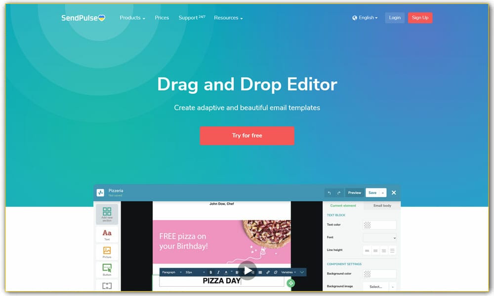 SendPulse Drag and Drop Editor