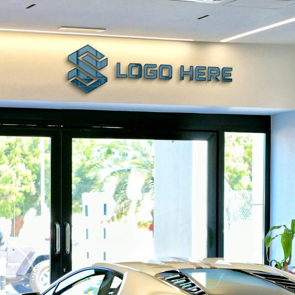 Car Showroom Logo Mockup With Glass Effects