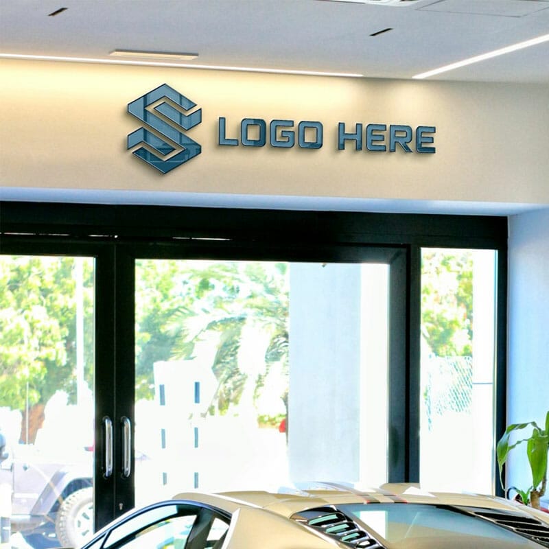 Car Showroom Logo Mockup With Glass Effects