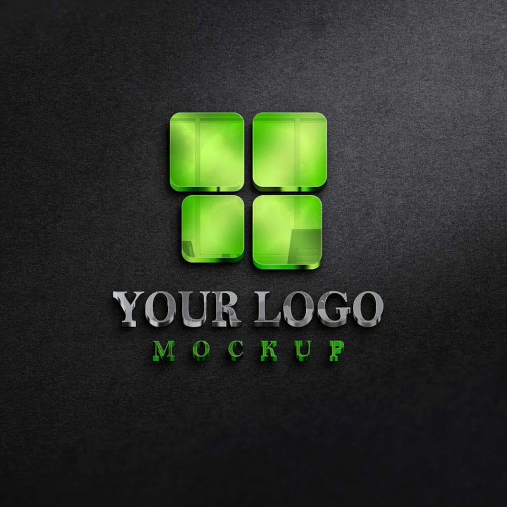 Free 3D Colorful Reflective Glass Logo Mockup PSD