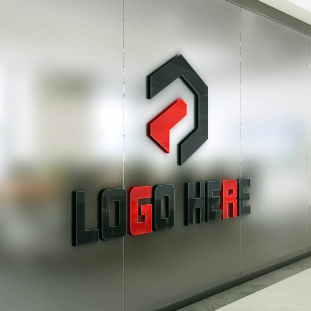 Free 3D Logo Mockup On Blurred Office Glass Wall PSD