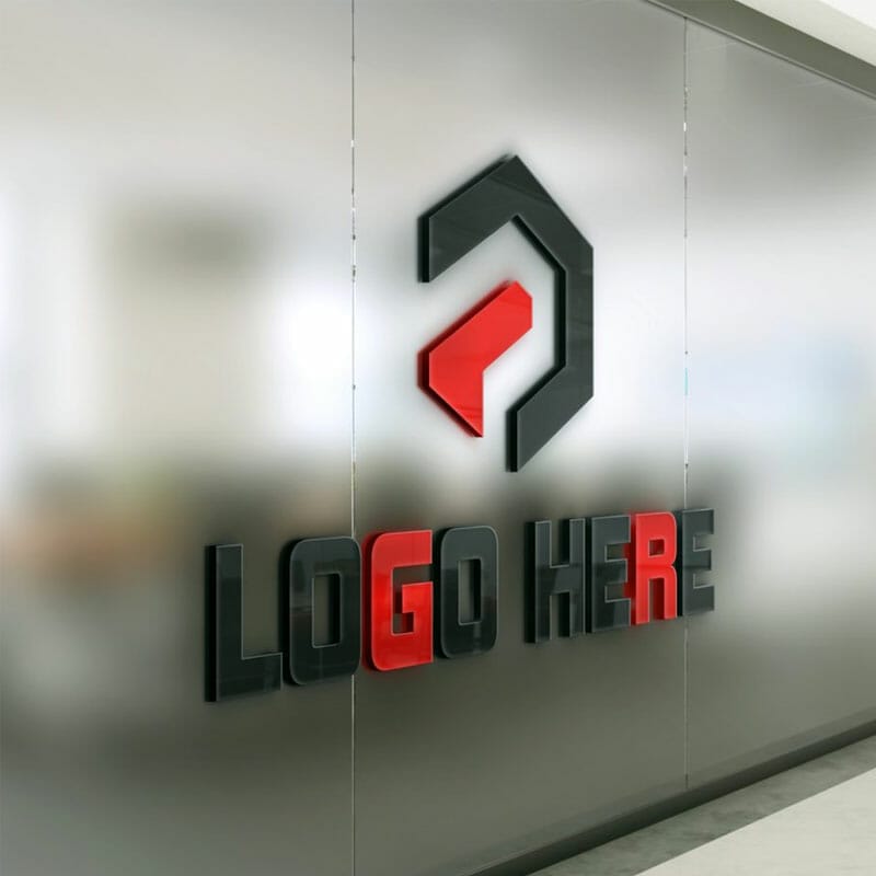 Free 3D Logo Mockup On Blurred Office Glass Wall PSD