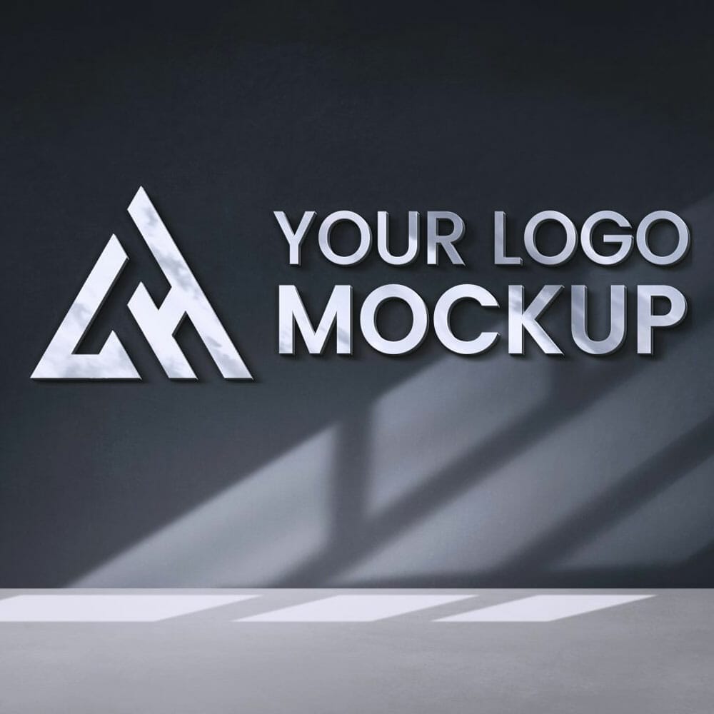 Free 3d Metal Logo Mockup With Black Window Background PSD
