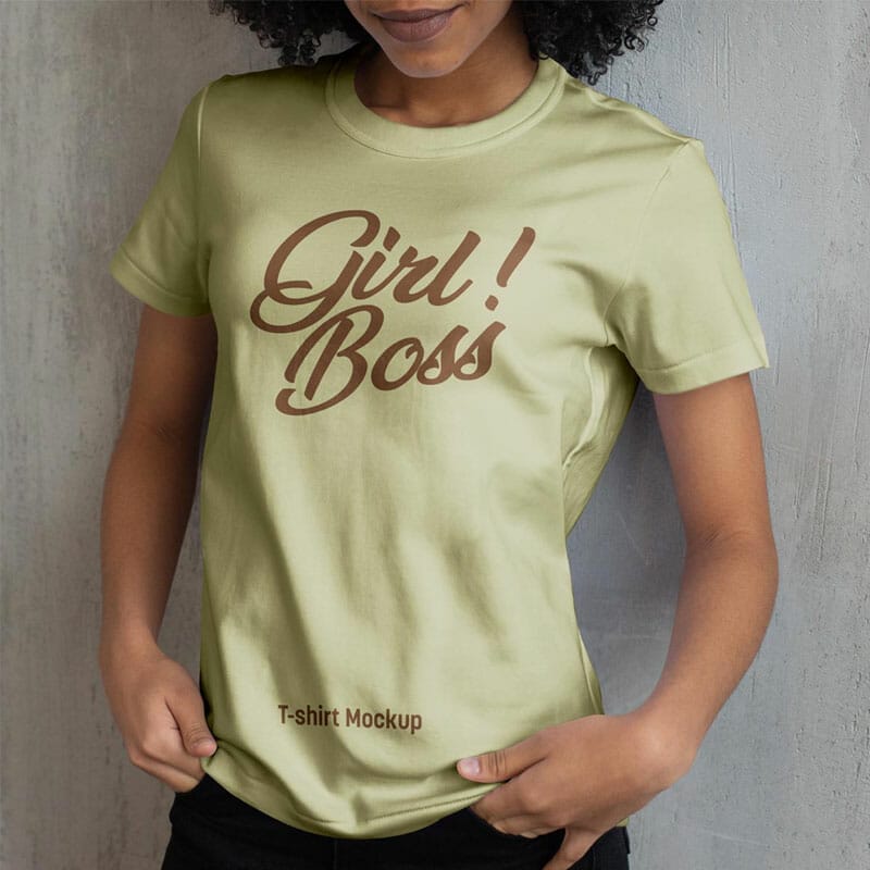 Free Black Woman T-Shirt Mockup PSD