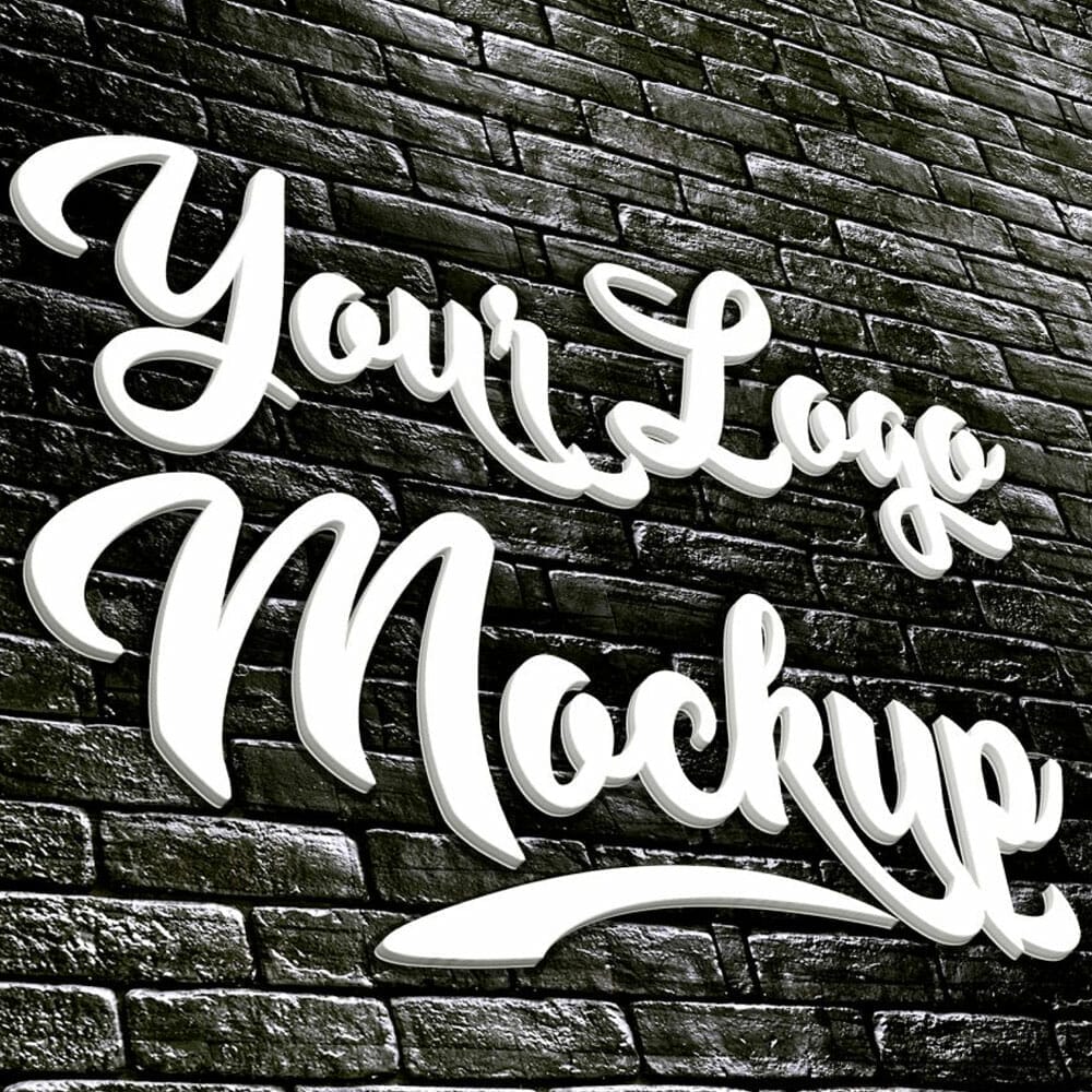 Free Brick Wall Logo Mockup PSD