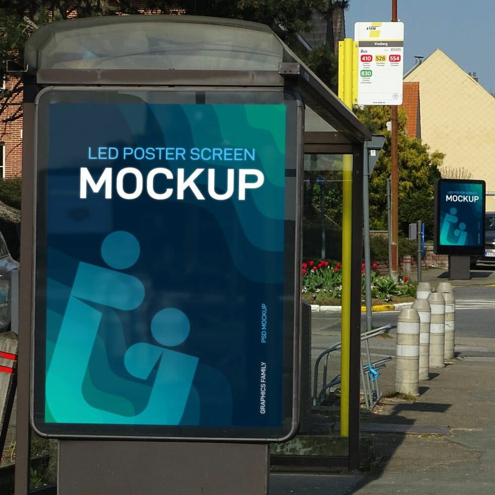Free Bus Stop LED Poster Screen Mockup PSD