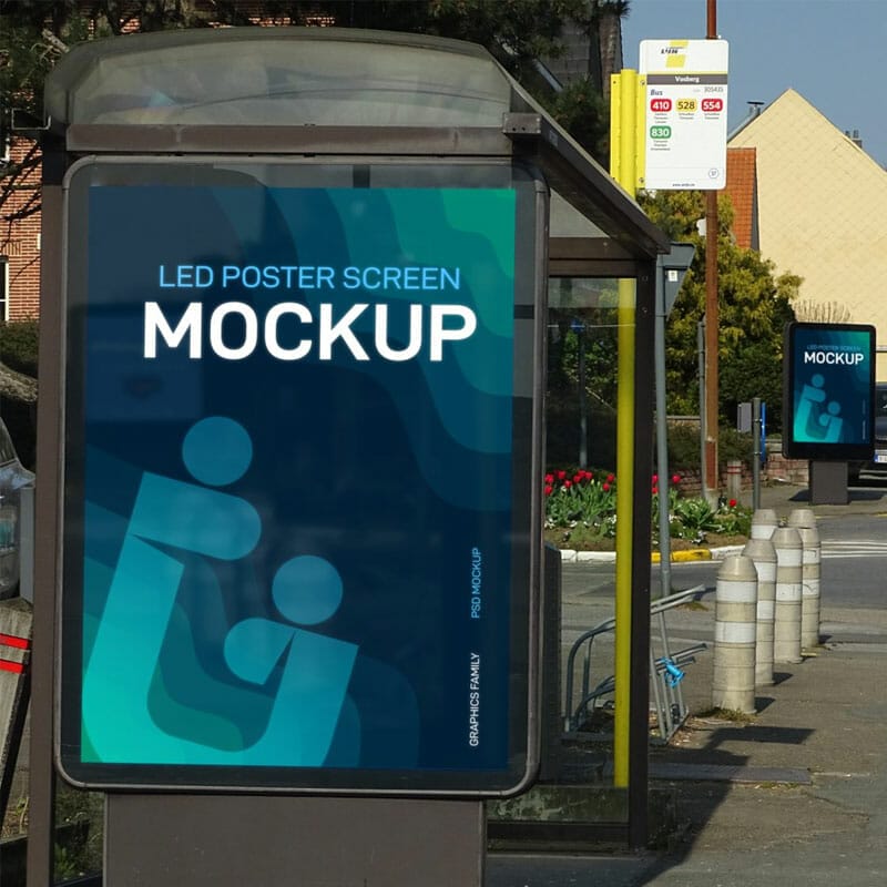 Free Bus Stop LED Poster Screen Mockup PSD