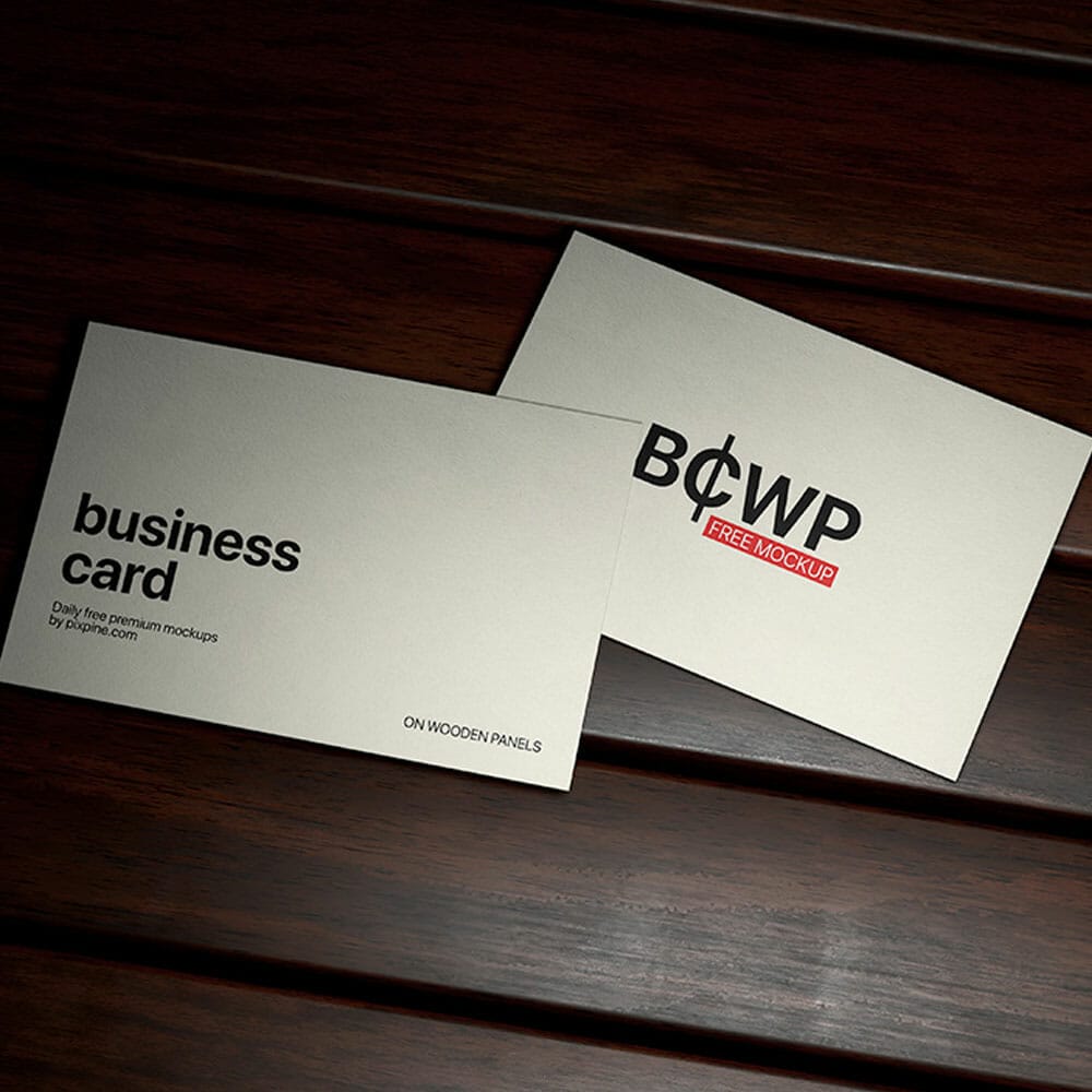 Free Business Card On Wood Panels Mockup PSD