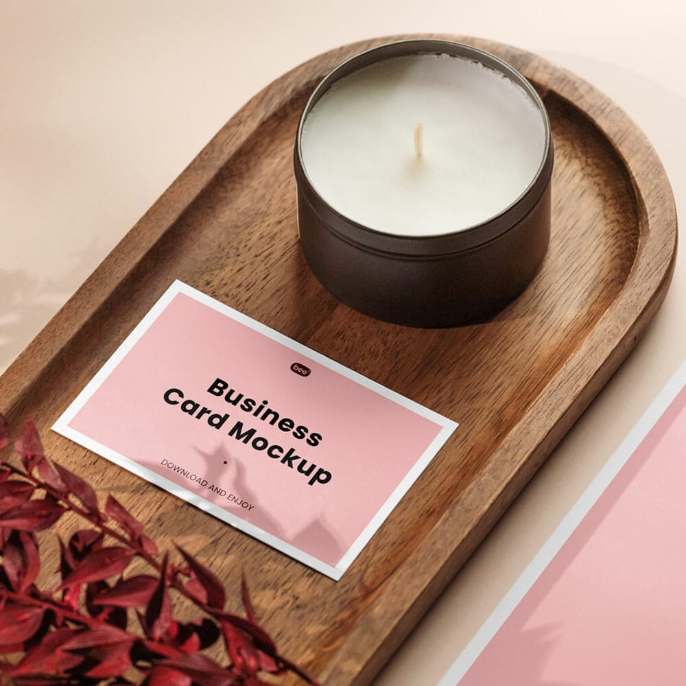 Free Business Card With Small Candle Mockup PSD