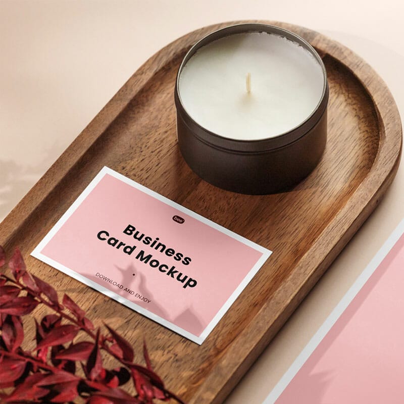 Free Business Card With Small Candle Mockup PSD