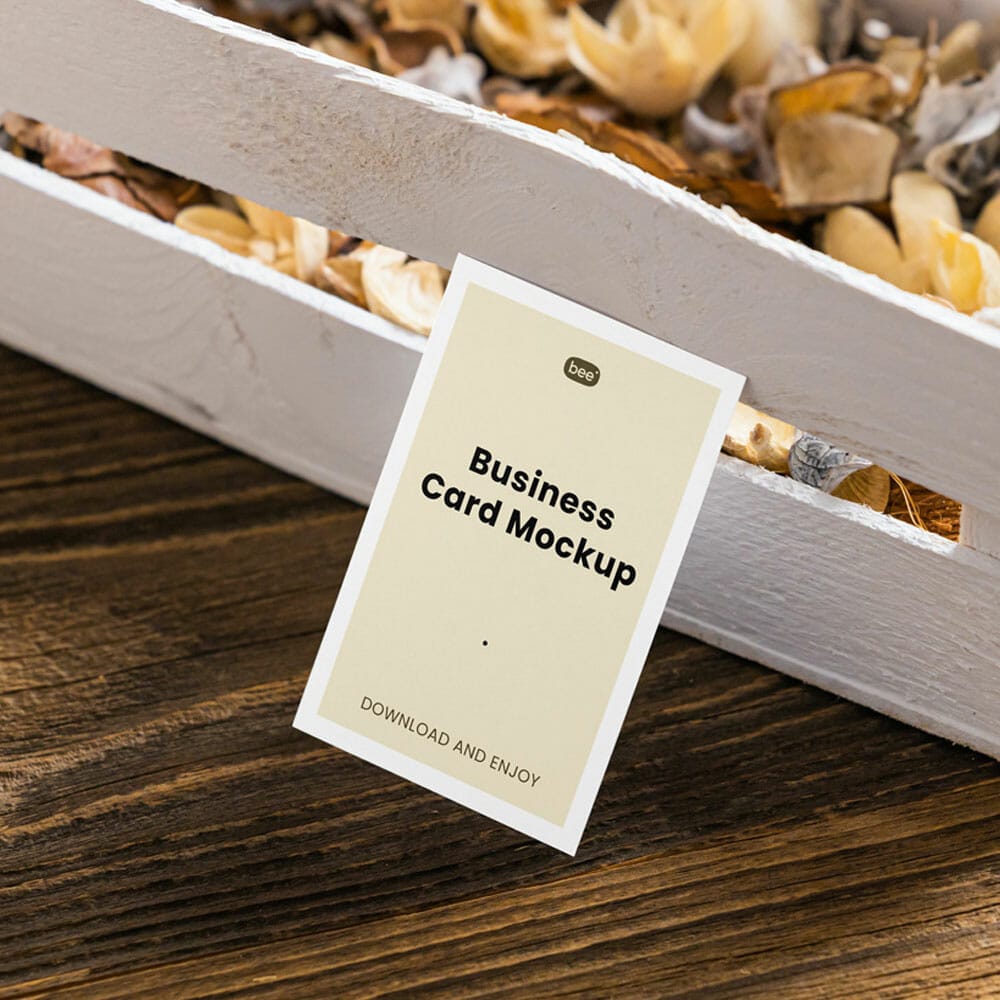 Free Business Card With Wooden Basket Mockup