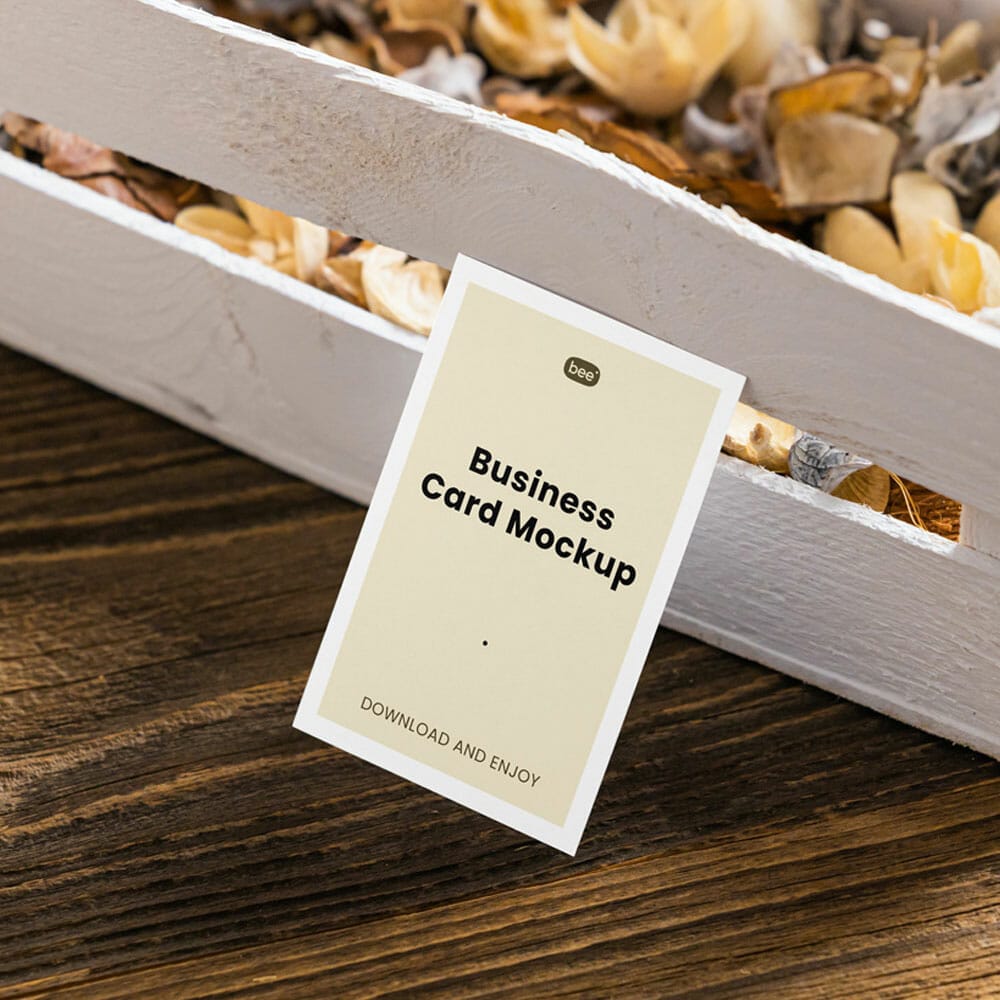 Free Business Card With Wooden Basket Mockup