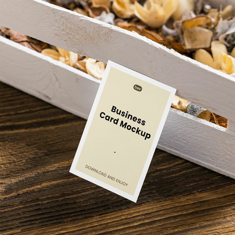 Free Business Card With Wooden Basket Mockup