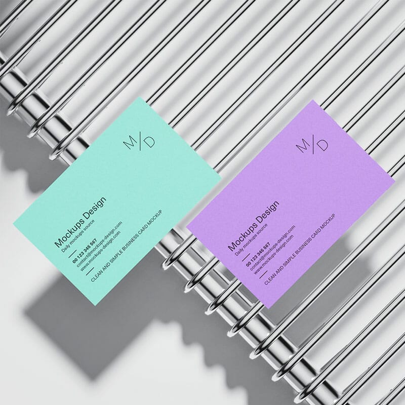 Free Business Cards On Metal Grid Mockup PSD