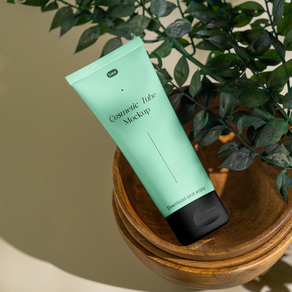 Free Cosmetic Tube With Plant Mockup PSD