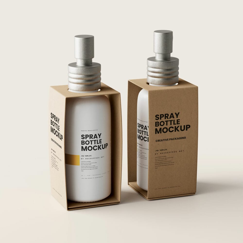 Free Creative Packaging Mockups For Cosmetic Spray Bottle PSD