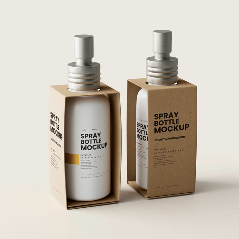 Free Creative Packaging Mockups For Cosmetic Spray Bottle PSD