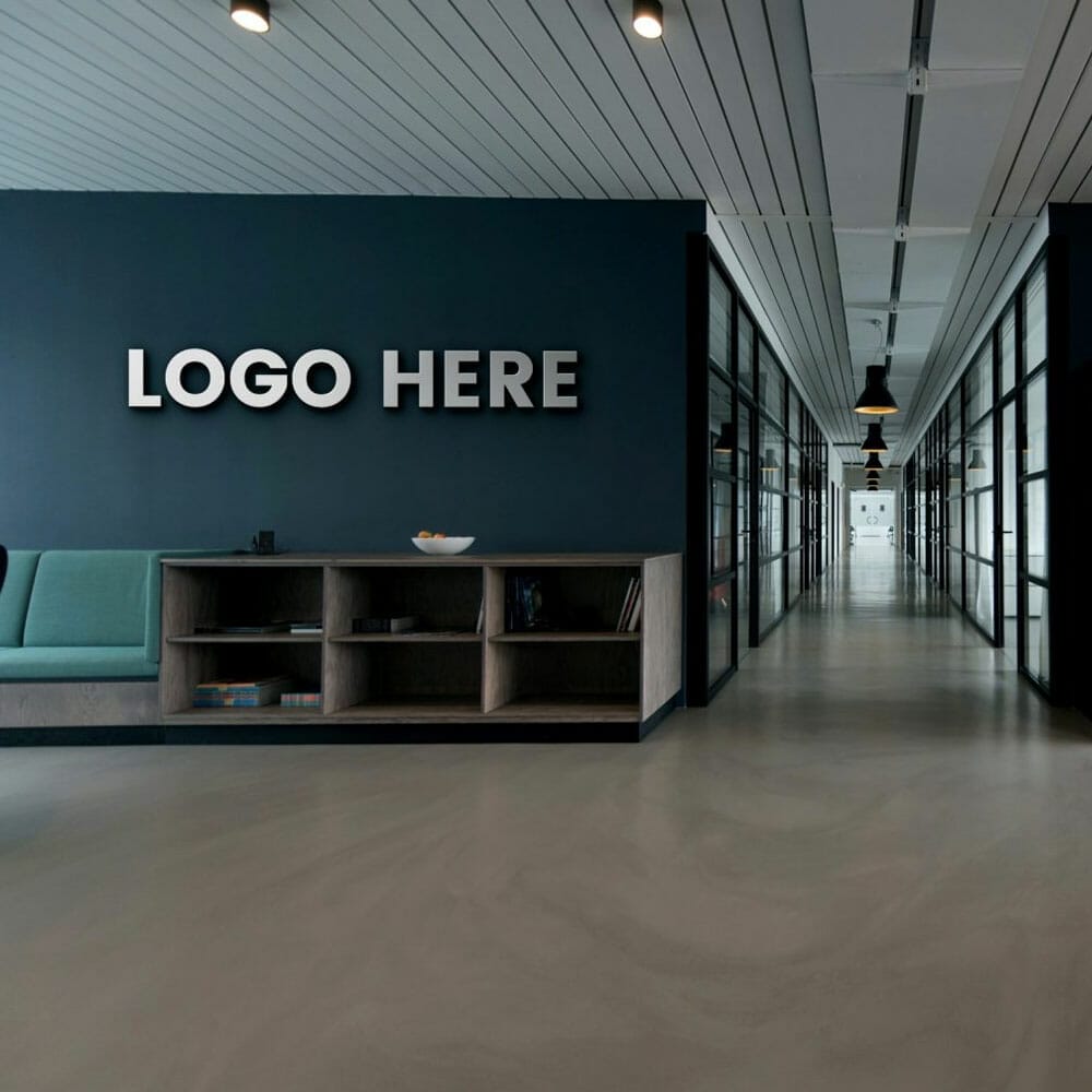 Free Dark Green Office Wall Logo Mockup PSD