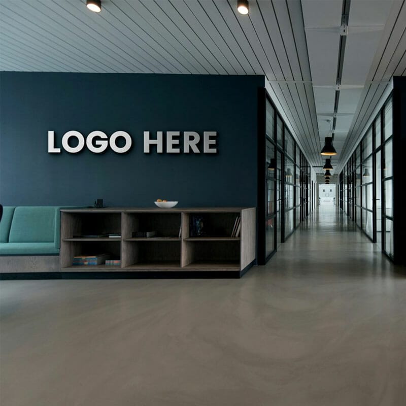 Free Dark Green Office Wall Logo Mockup PSD