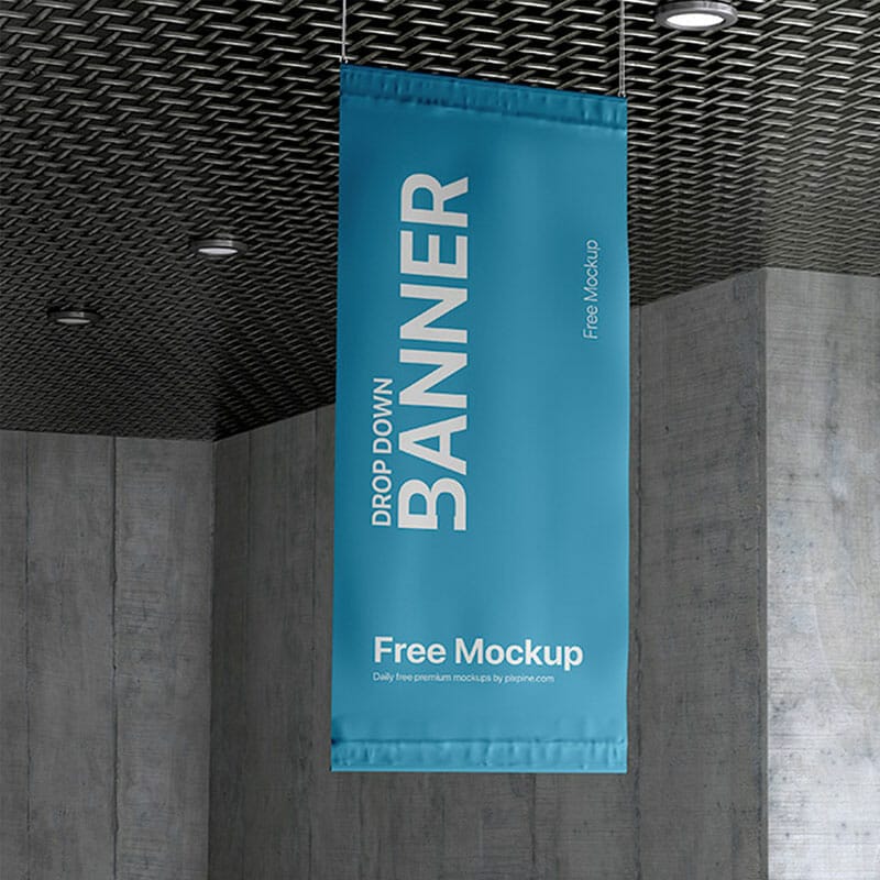 Free Drop Down Hanging Banner Mockup PSD