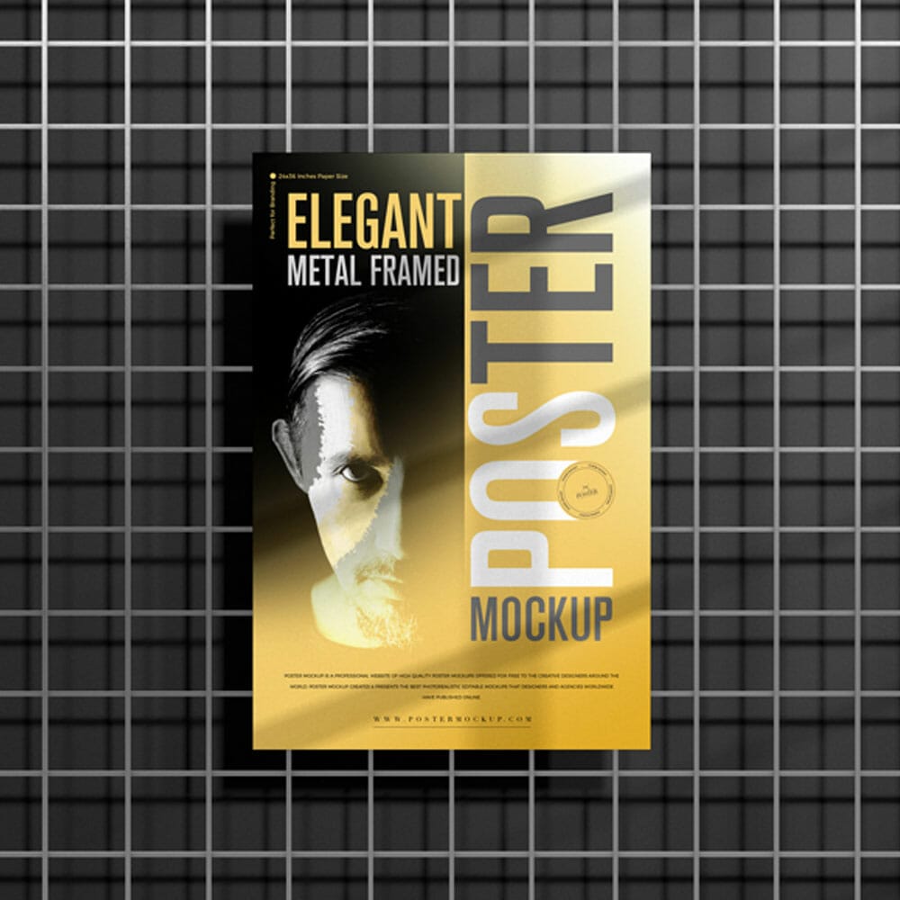 Free Elegant Metal Framed Poster Mockup PSD