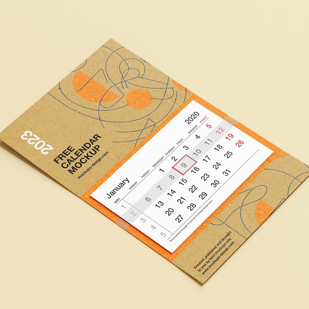 Free Free Kraft Wall Calendar Mockup PSD