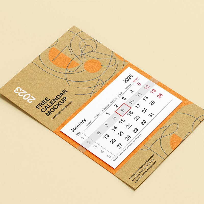 Free Free Kraft Wall Calendar Mockup PSD