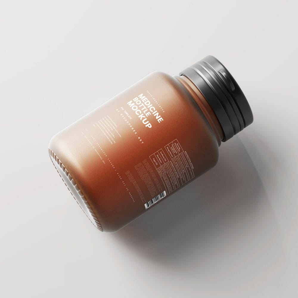 Free Frosted Amber Glass Bottle Mockups PSD