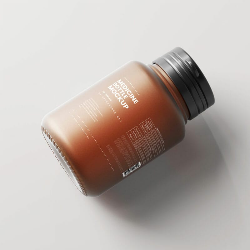 Free Frosted Amber Glass Bottle Mockups PSD