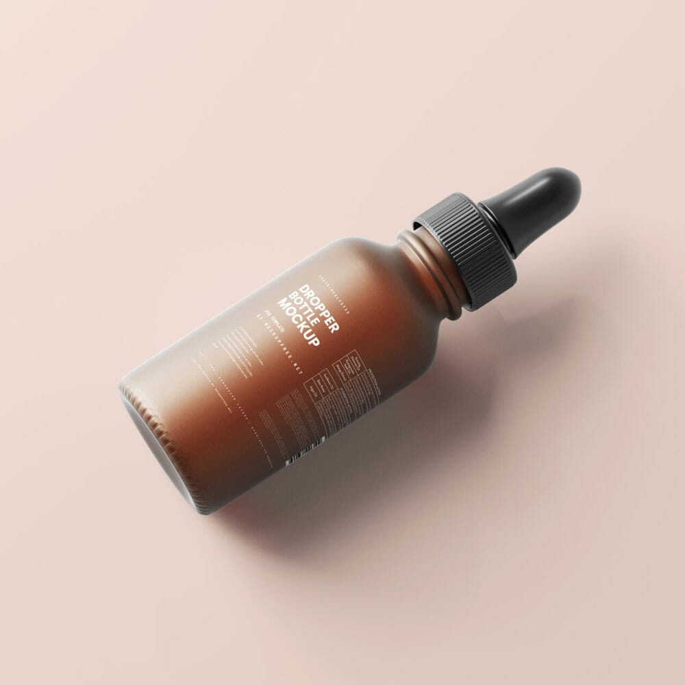 Free Frosted Amber Glass Dropper Bottle Mockups PSD