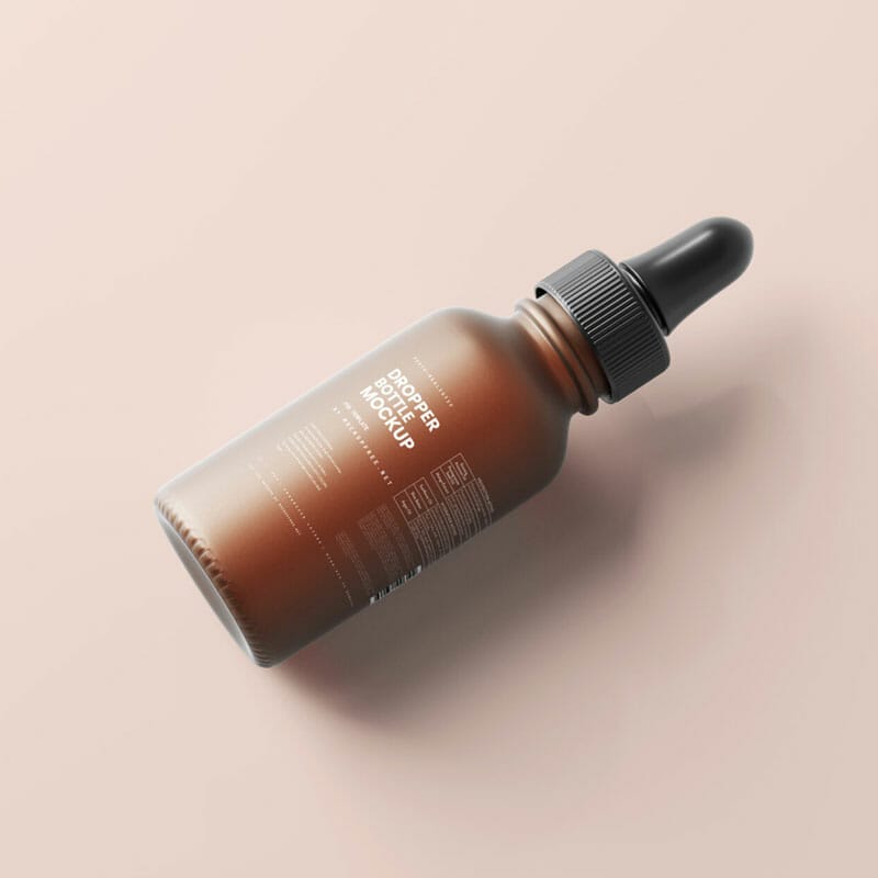 Free Frosted Amber Glass Dropper Bottle Mockups PSD