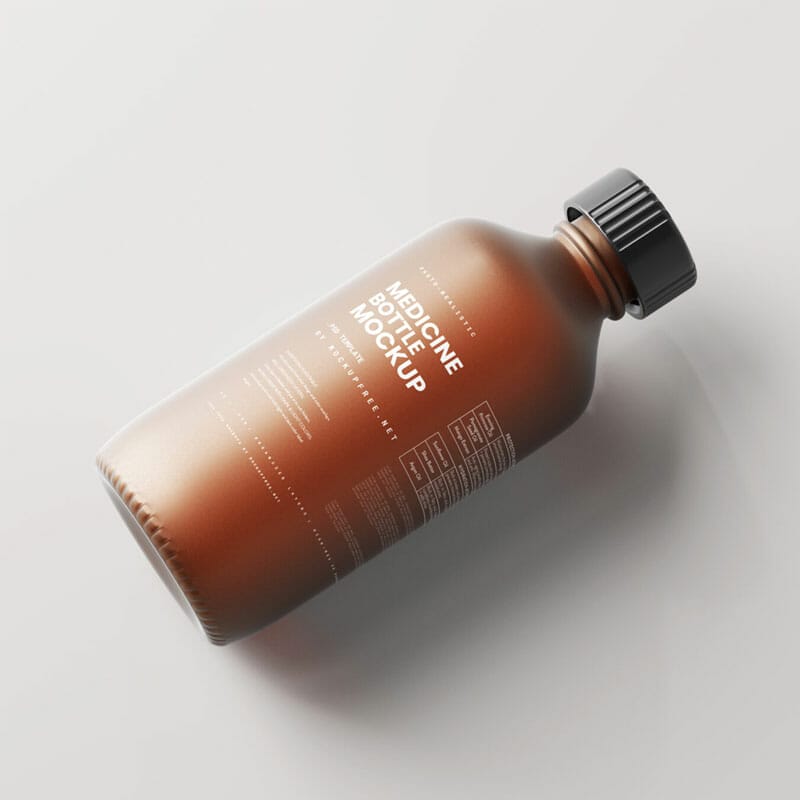 Free Frosted Amber Glass Medicine Bottle Mockups PSD
