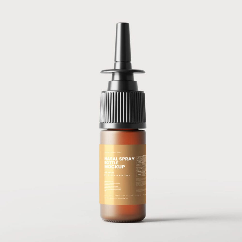 Free Frosted Amber Glass Nasal Spray Mockups PSD
