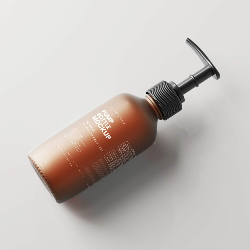 Free Frosted Amber Glass Pump Bottle Mockups PSD
