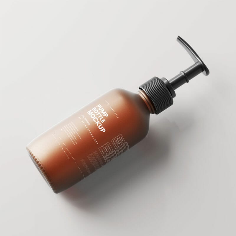 Free Frosted Amber Glass Pump Bottle Mockups PSD