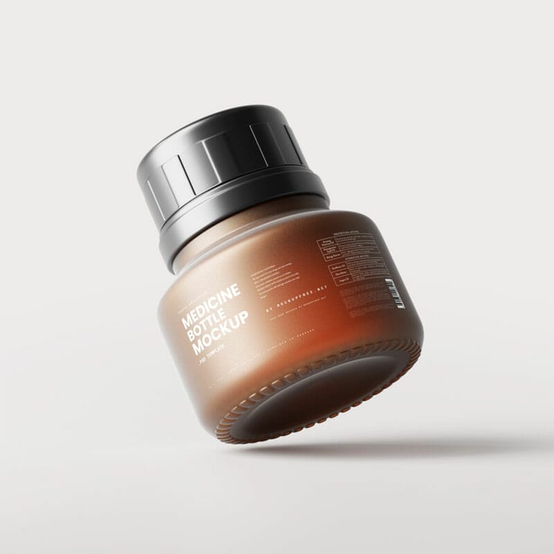 Free Frosted Amber Glass Stubby Bottle Mockups PSD