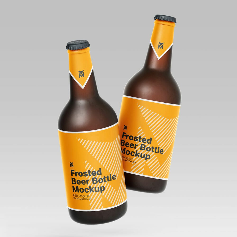 Free Frosted Beer Bottle Mockup PSD Template
